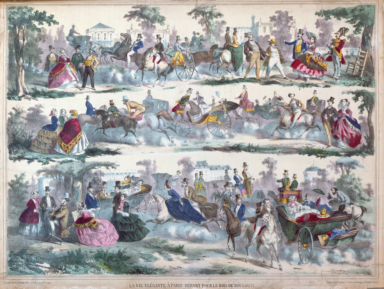 Det elegante liv i Paris - Afgang til Bois de Boulogne, ca. 1860 af French School