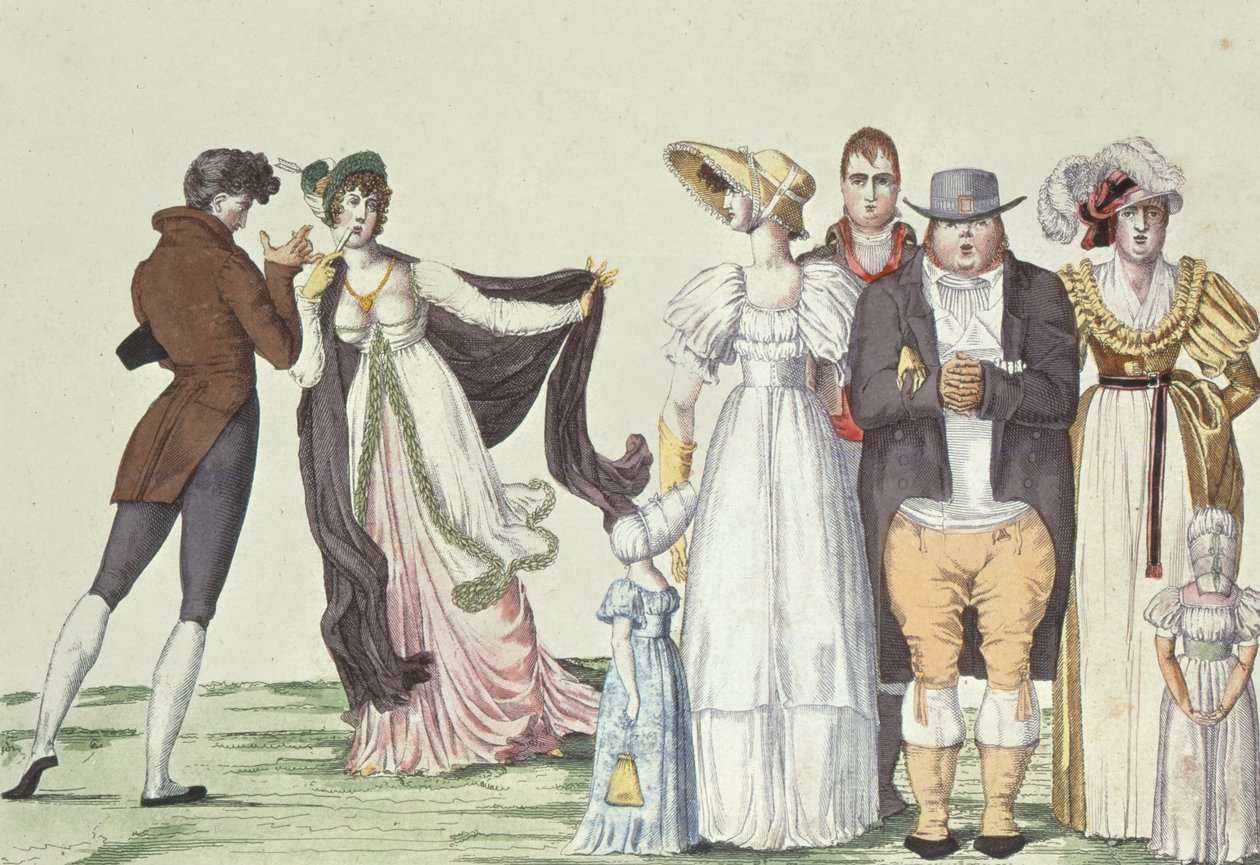 Den engelske familie i Paris, illustration fra Le Supreme Bon Ton, ca. 1815 af French School