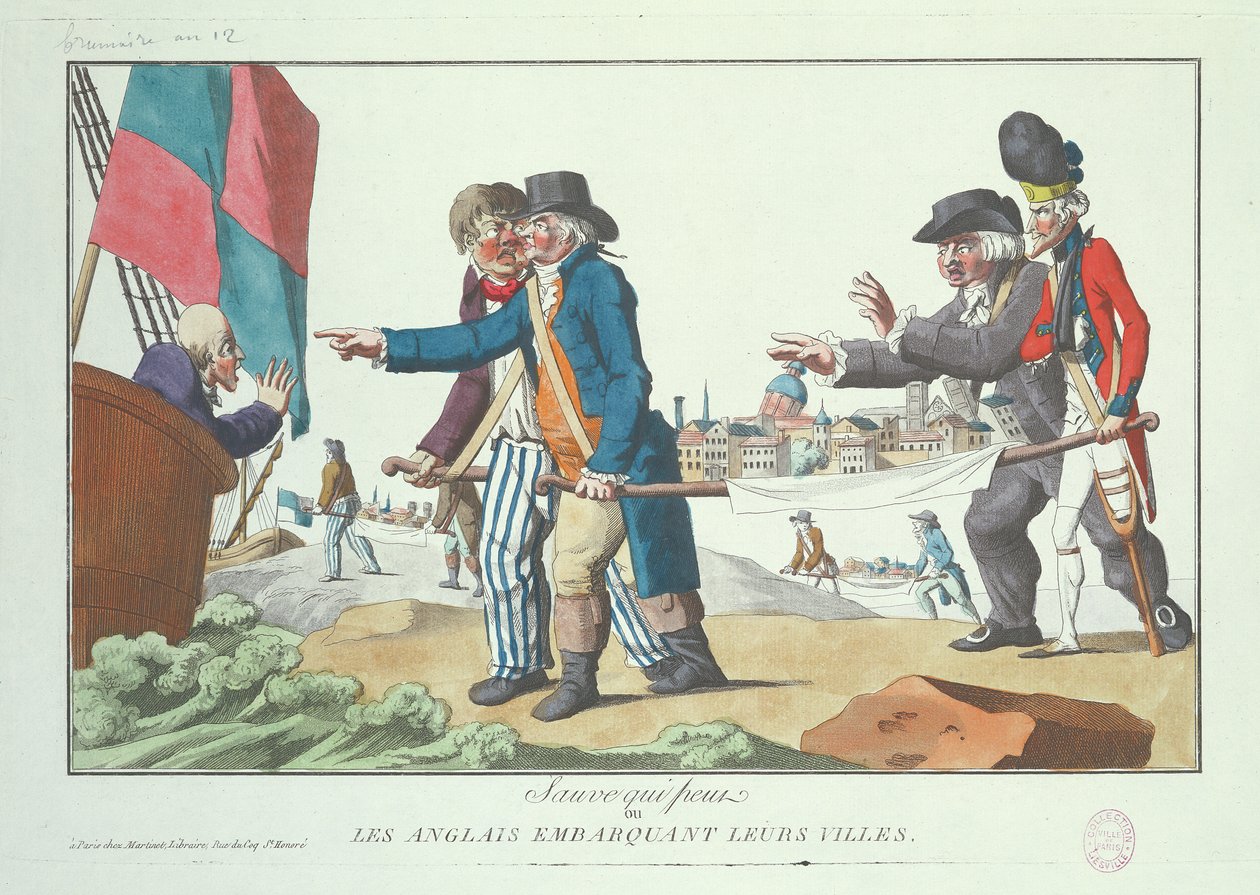 Englænderne går ombord på deres byer, november 1803 af French School