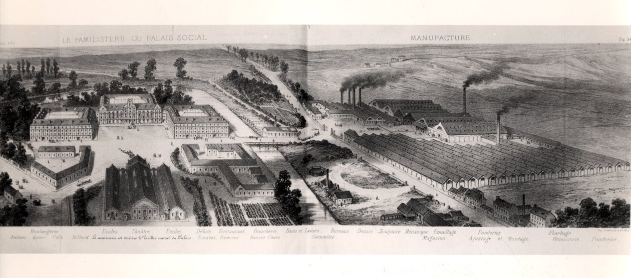 The Familistery of Guise, fra Solutions Sociales af Jean-Baptiste Andre Godin (1817-88), Paris, 1871 af French School