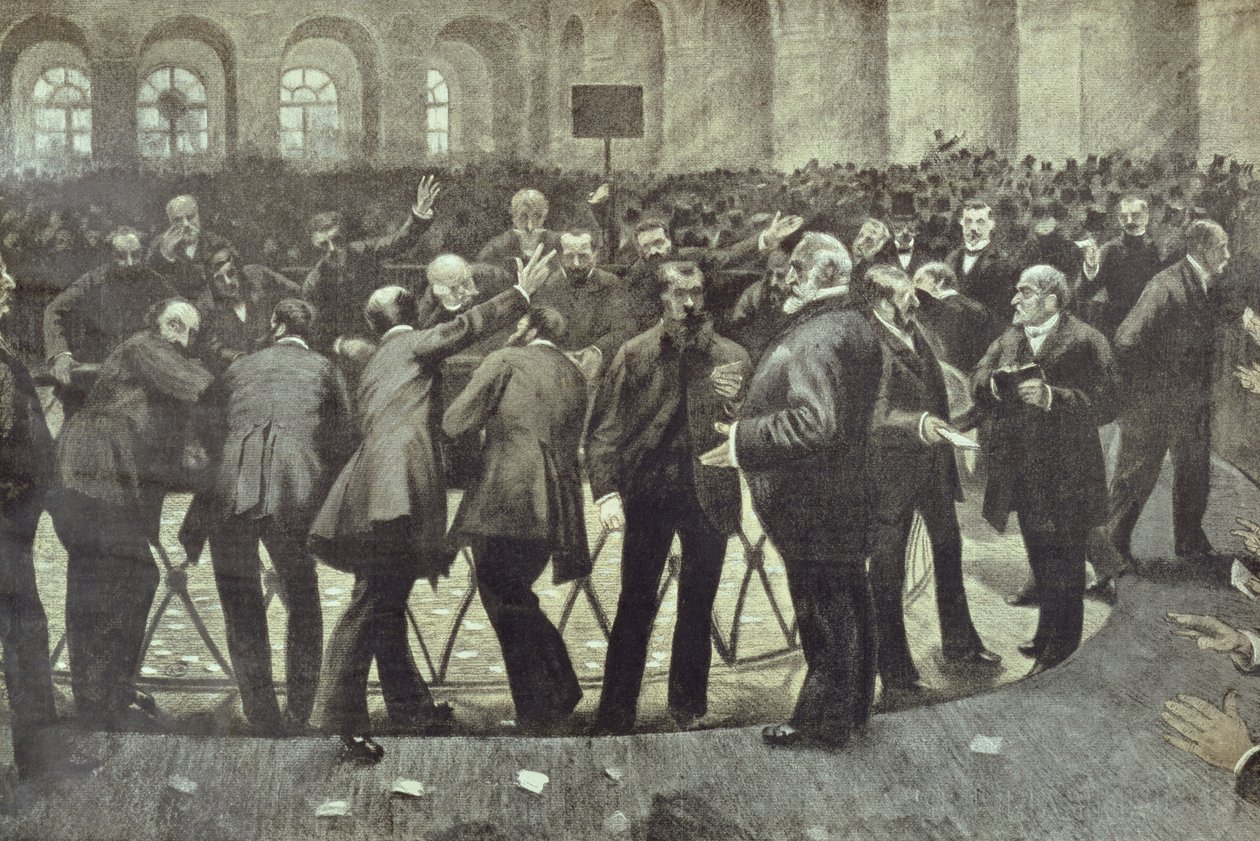 Den berømte Corbeille på Paris Bourse, ca. 1885 af French School