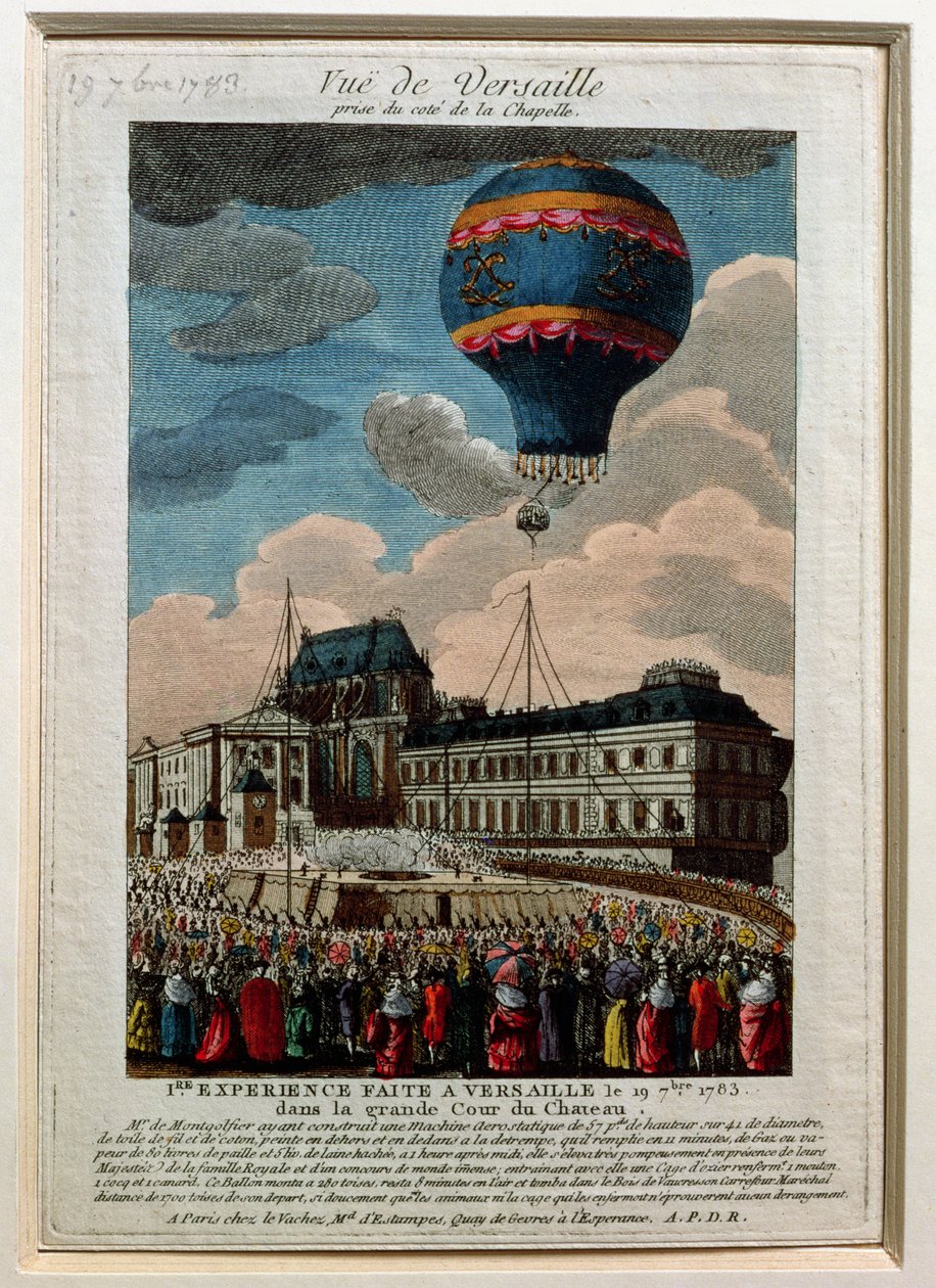 Det første balloneksperiment på Chateau de Versailles, 19. september, 1783 af French School