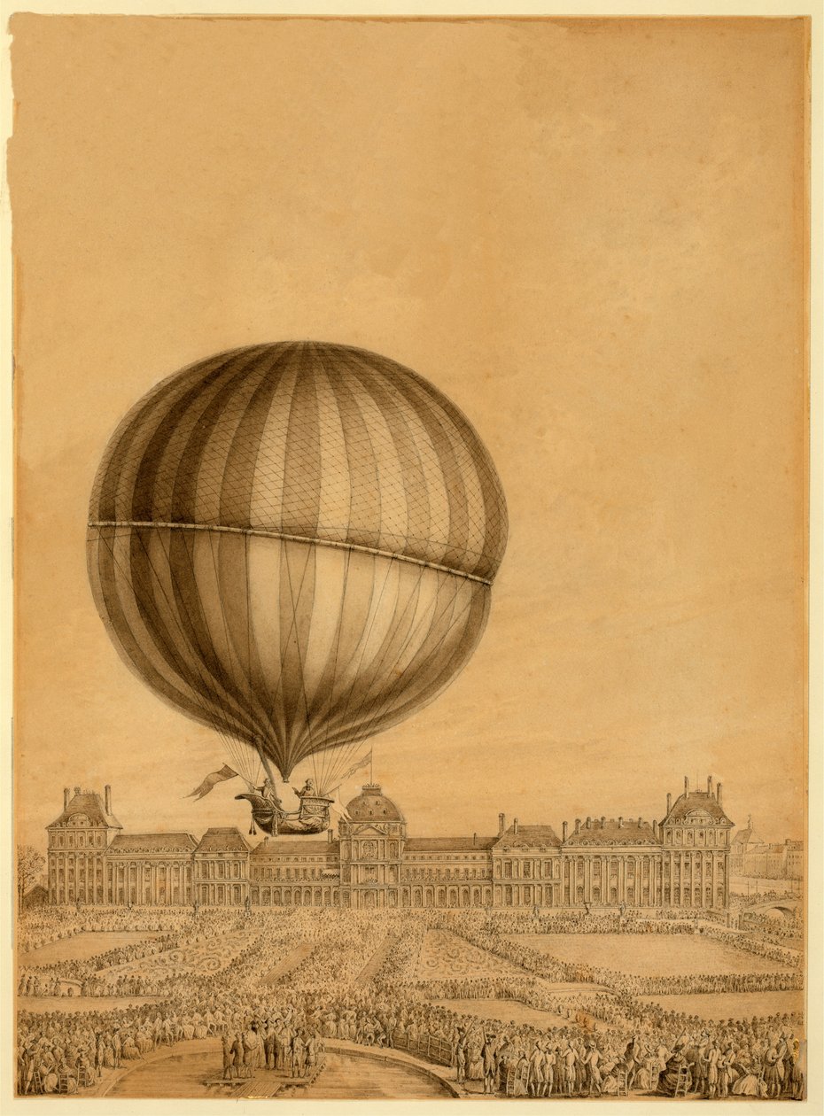 Den første bemandede gasballonflyvning, 1. december 1783, ca. 1783 af French School