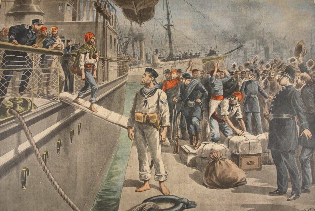 De første fanger i Key West under den spansk-amerikanske krig, illustration fra Le Petit Journal: Supplement illustre, 8. maj 1898 af French School