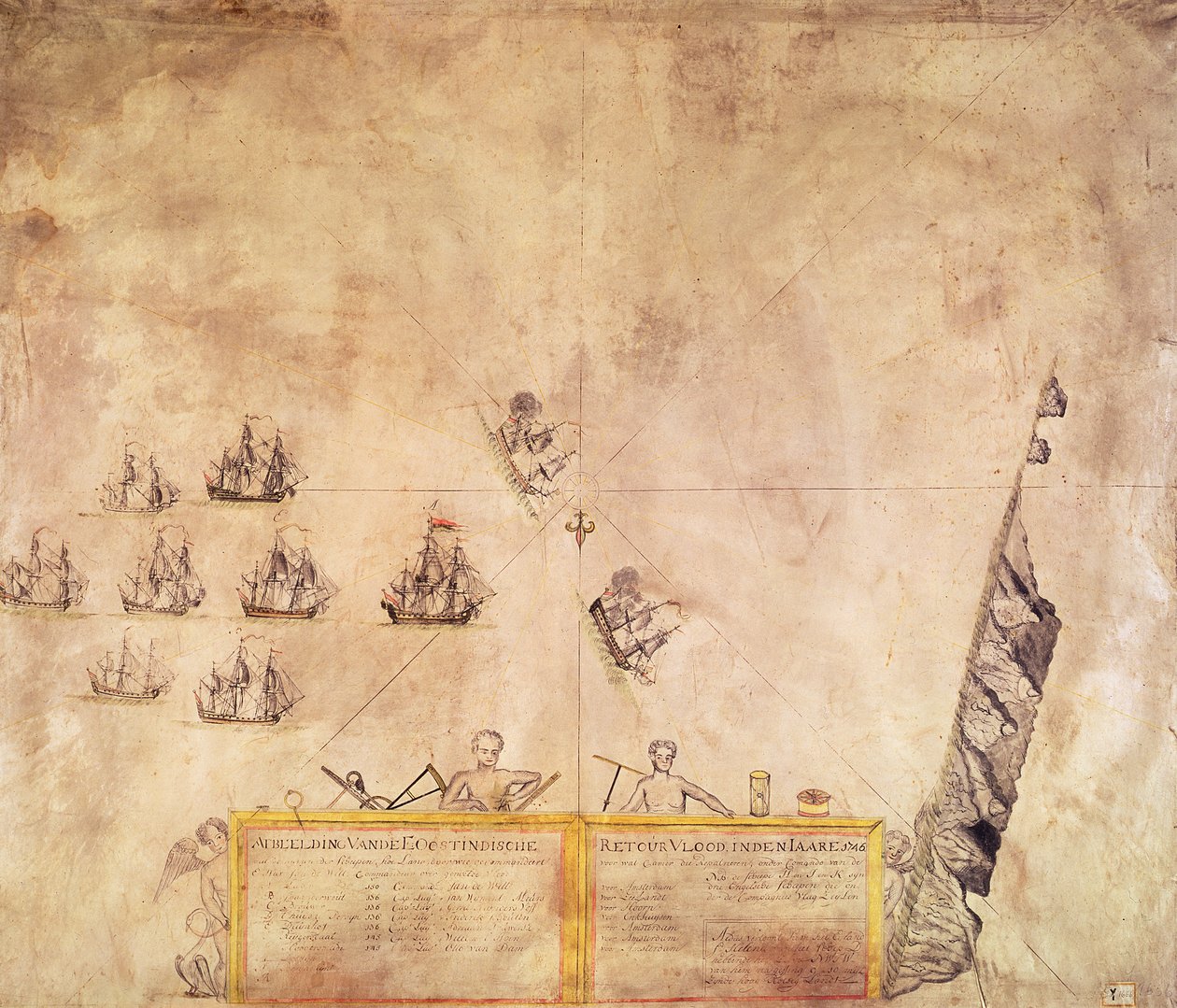 The Fleet of the Dutch Indies Company ud for St. Helena, 1746 af French School
