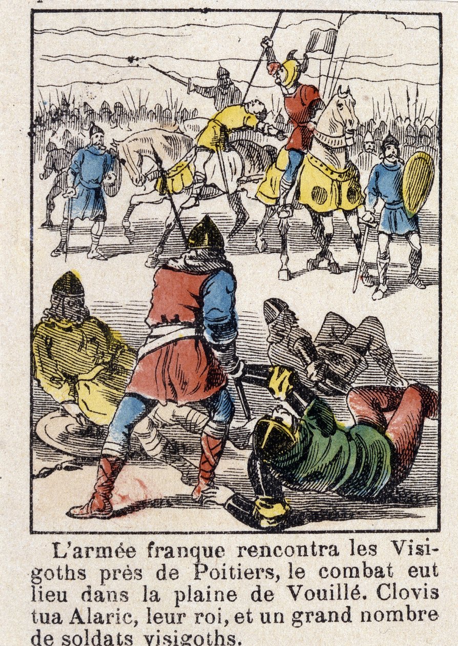 Den franske hær mødte vestgoterne nær Poitiers, kampen fandt sted på sletten Vouille. Clovis dræbte Alarik, deres konge, og et stort antal vestgotiske soldater i 507. af French School