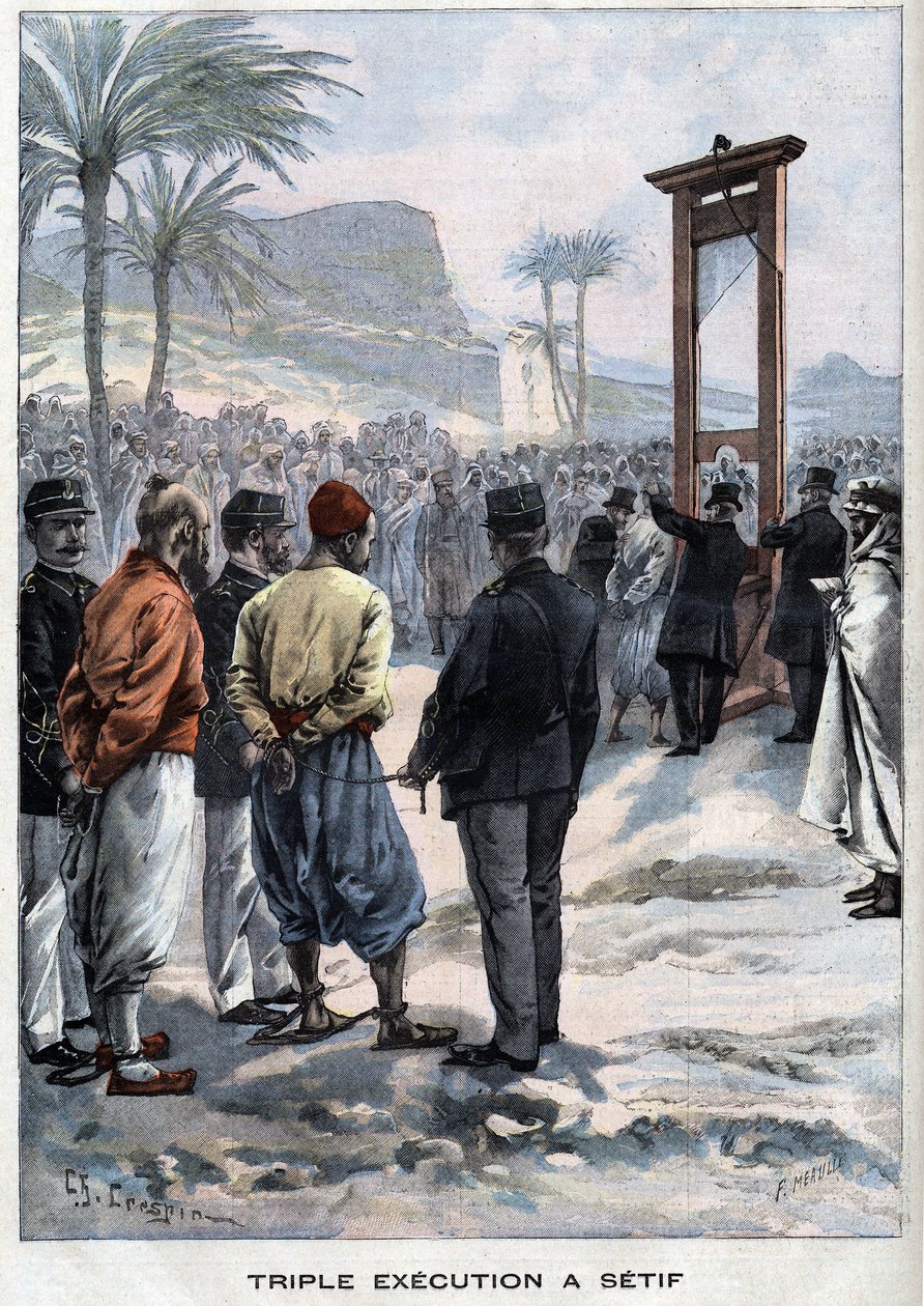 Den franske guillotine tre oprørere ved Setif i Algeriet - i "Le Petit Parisien" af French School