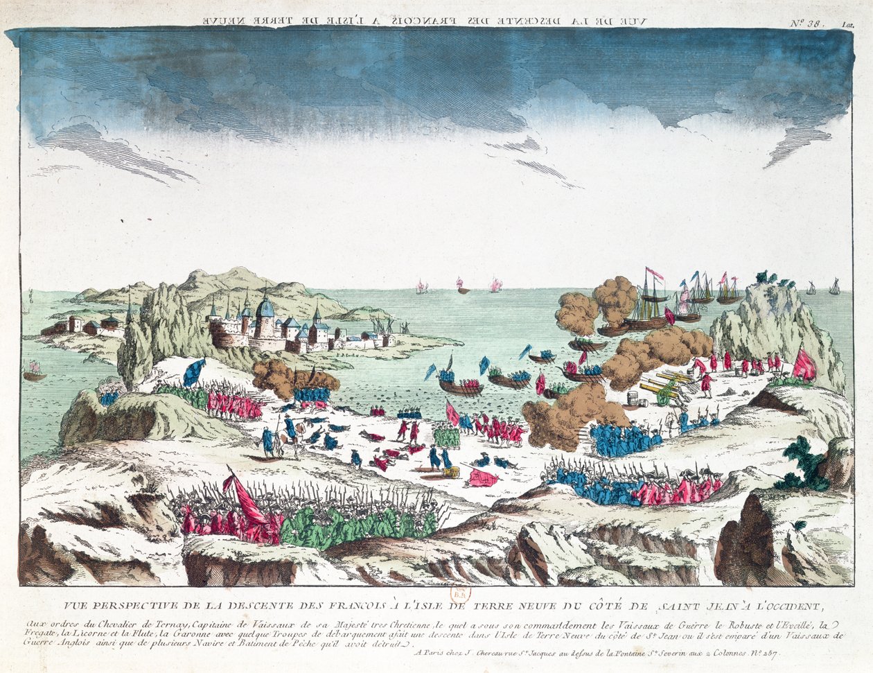Det franske angreb på St. John i Newfoundland den 2. juni 1762 under kommando af Chevalier du Ternay (1722-80), slutningen af det attende århundrede af French School