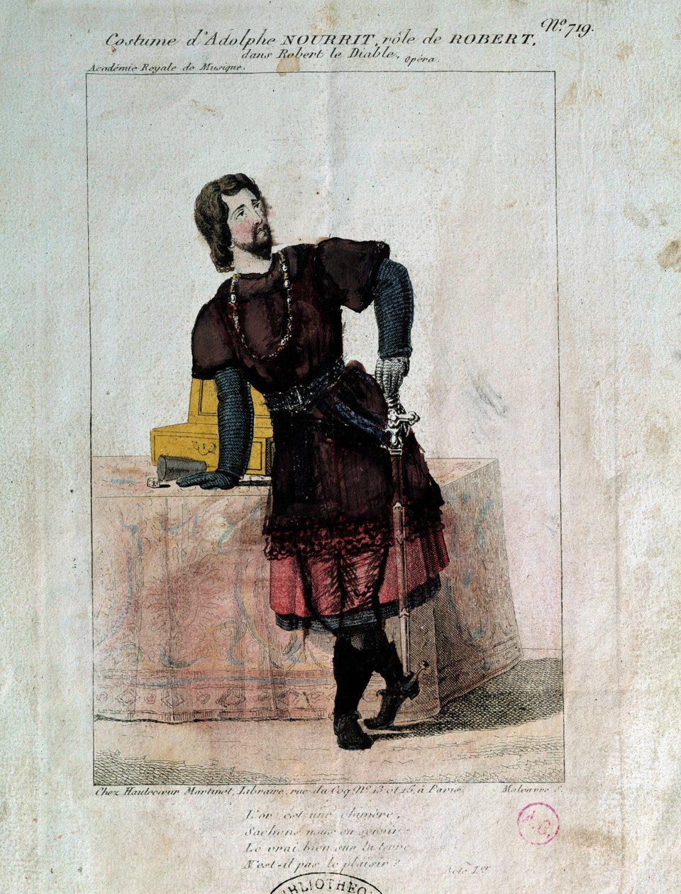 Den franske tenor Adolphe Nourrit (1802-1839) i rollen som Robert i "Robert le diable"" 1800-tallet. Paris, Operaens bibliotek af French School