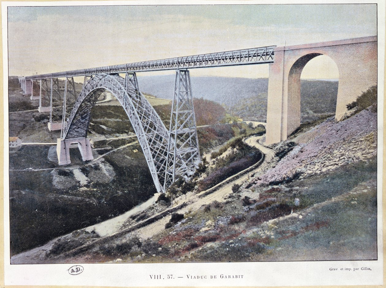 Garabit Viaduct, bygget 1882-84, trykt af Gillot (farvet foto) af French School