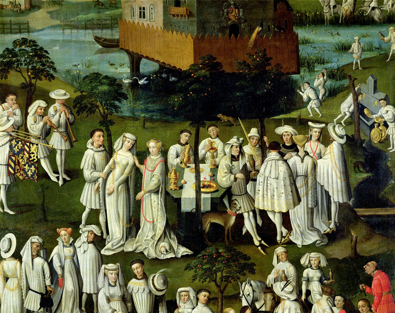 Kærlighedshaven ved Filip den Godes hof i haverne ved Chateau de Hesdin i 1431 (detalje af 32980) af French School