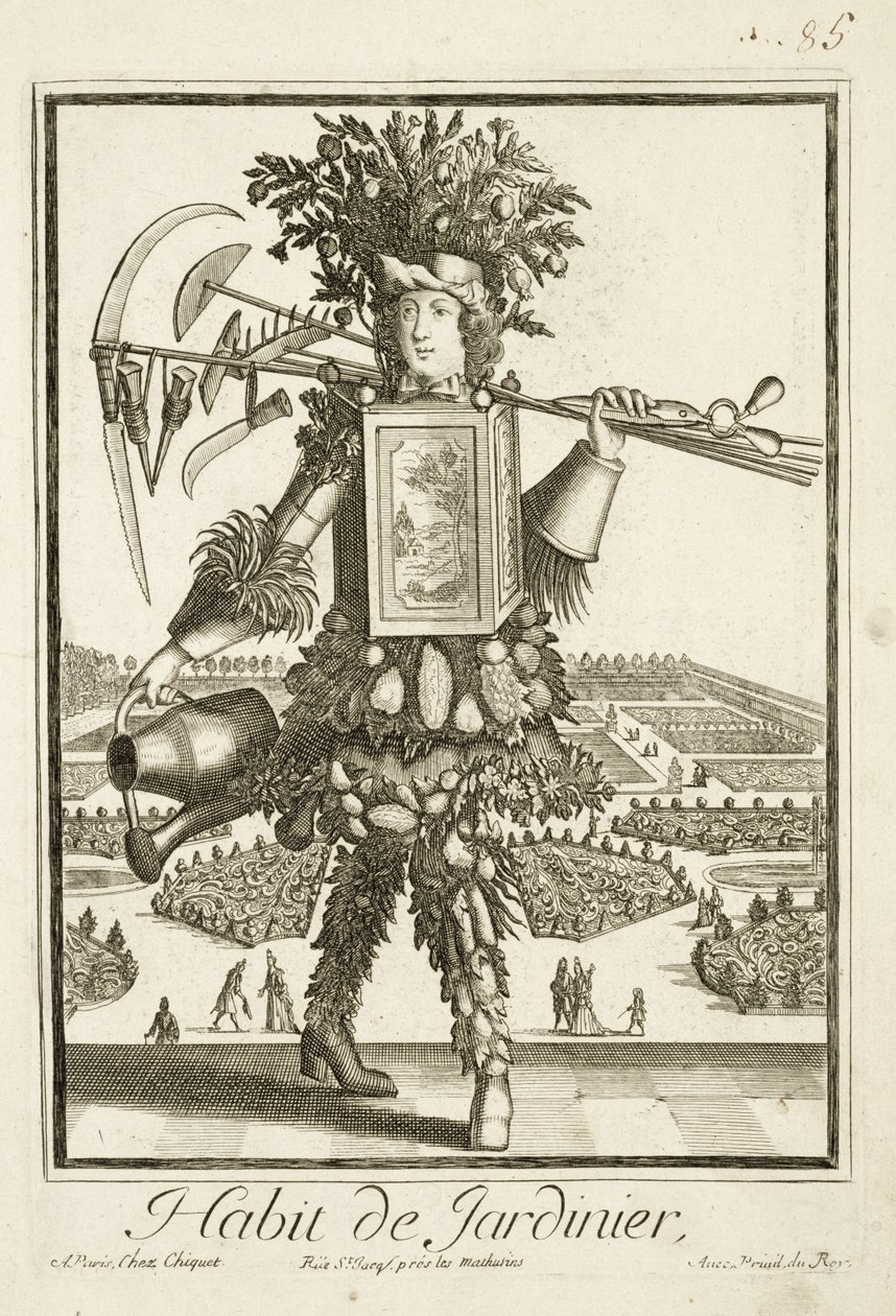 The Gardeners Costume, illustration fra Dictionnaire des Sciences af Denis Diderot (1713-84) udgivet ca. 1770 af French School