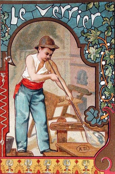 Glasblæseren, ca. 1899 (farvelitografi) af French School