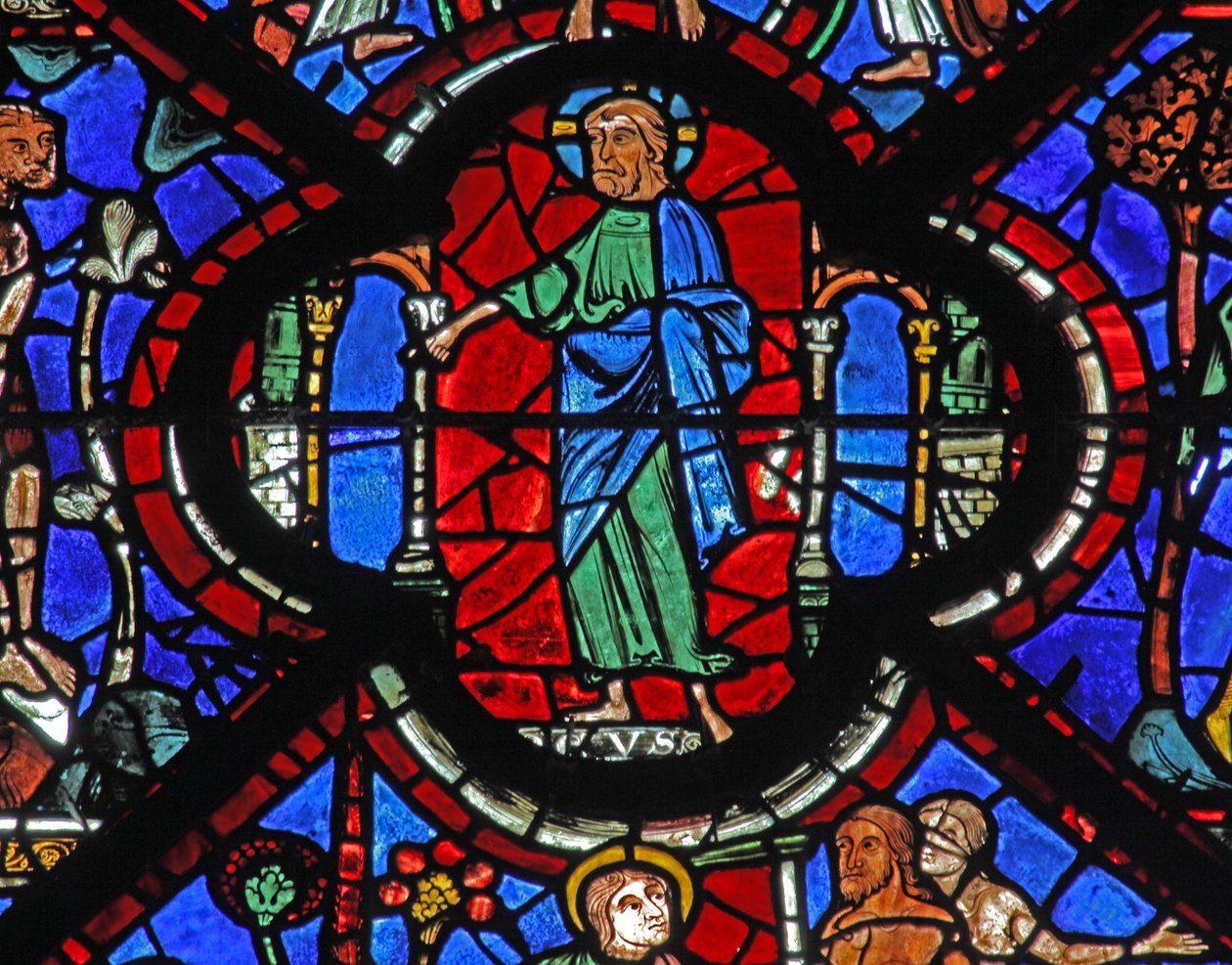 Det barmhjertige samaritanske vindue: Gud udtaler dommen for menneskeheden - og forløsningen (w44) af French School