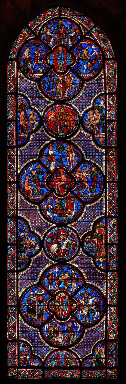 Den barmhjertige samaritanske vindueshistorie og 1. Mosebog (w44) af French School