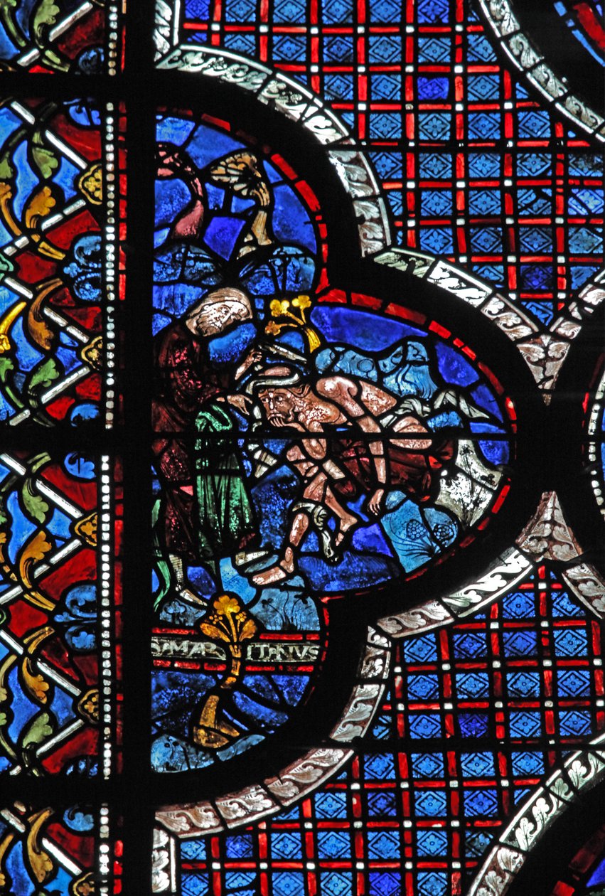 Det barmhjertige samaritanske vindue: en samaritaner binder sine sår (w44) af French School