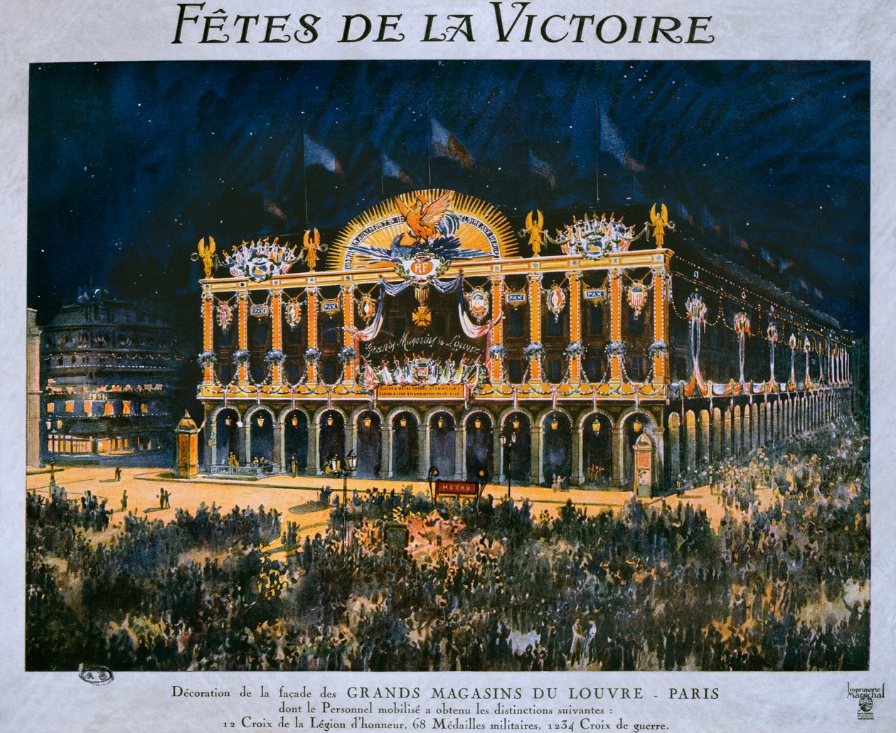 Grands Magasins du Louvre dekoreret til fejringen af 1918-sejren, 14. juli 1919 af French School