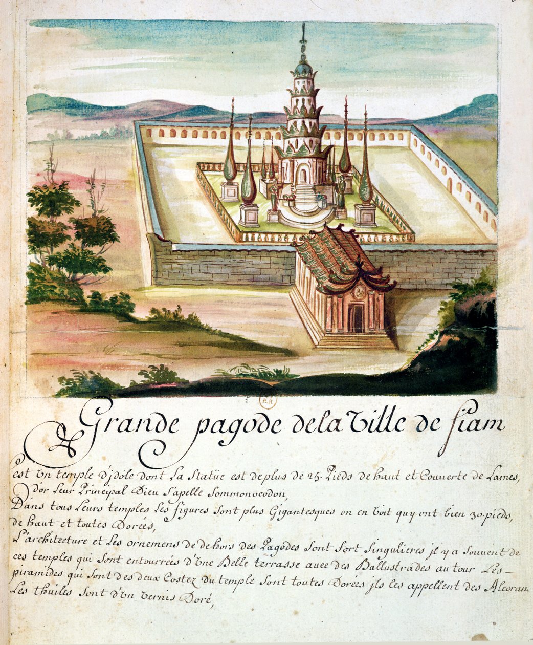 The Great Pagoda of Siam, fra en beretning om jesuitter i Siam, 1688 (wc på papir) af French School