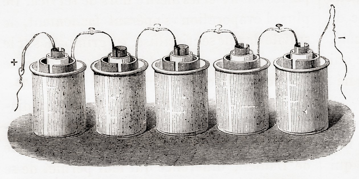 The Grove cell, fra Les Merveilles de la Science, pub.1870. af French School