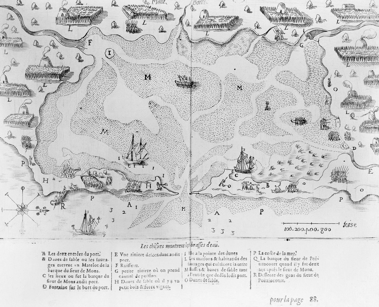 The Harbour of Cape Cod, fra Voyages de sieur Champlain af Samuel de Champlain (1567-1635) udgivet i Paris, 1613 af French School