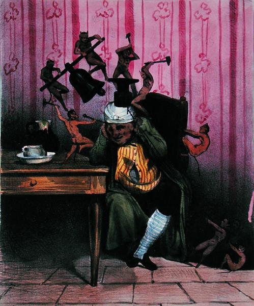 The Headache, ca. 1840 (farve litho) af French School