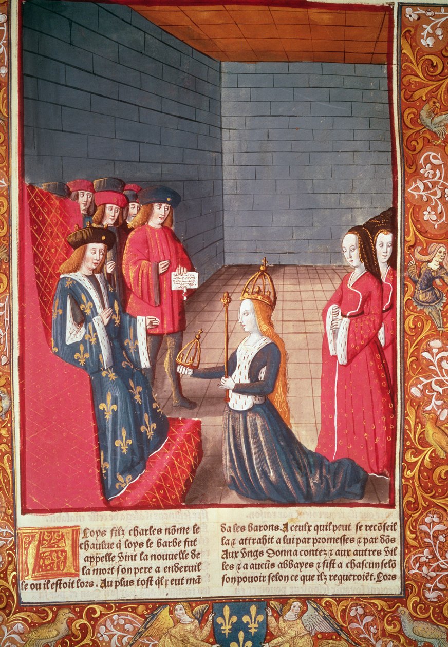 Den hellige romerske kejserinde Richilde af Provence i Compiegne overrakte til Ludvig Stammeren kronen og sceptret, som havde tilhørt hans far Charles II 