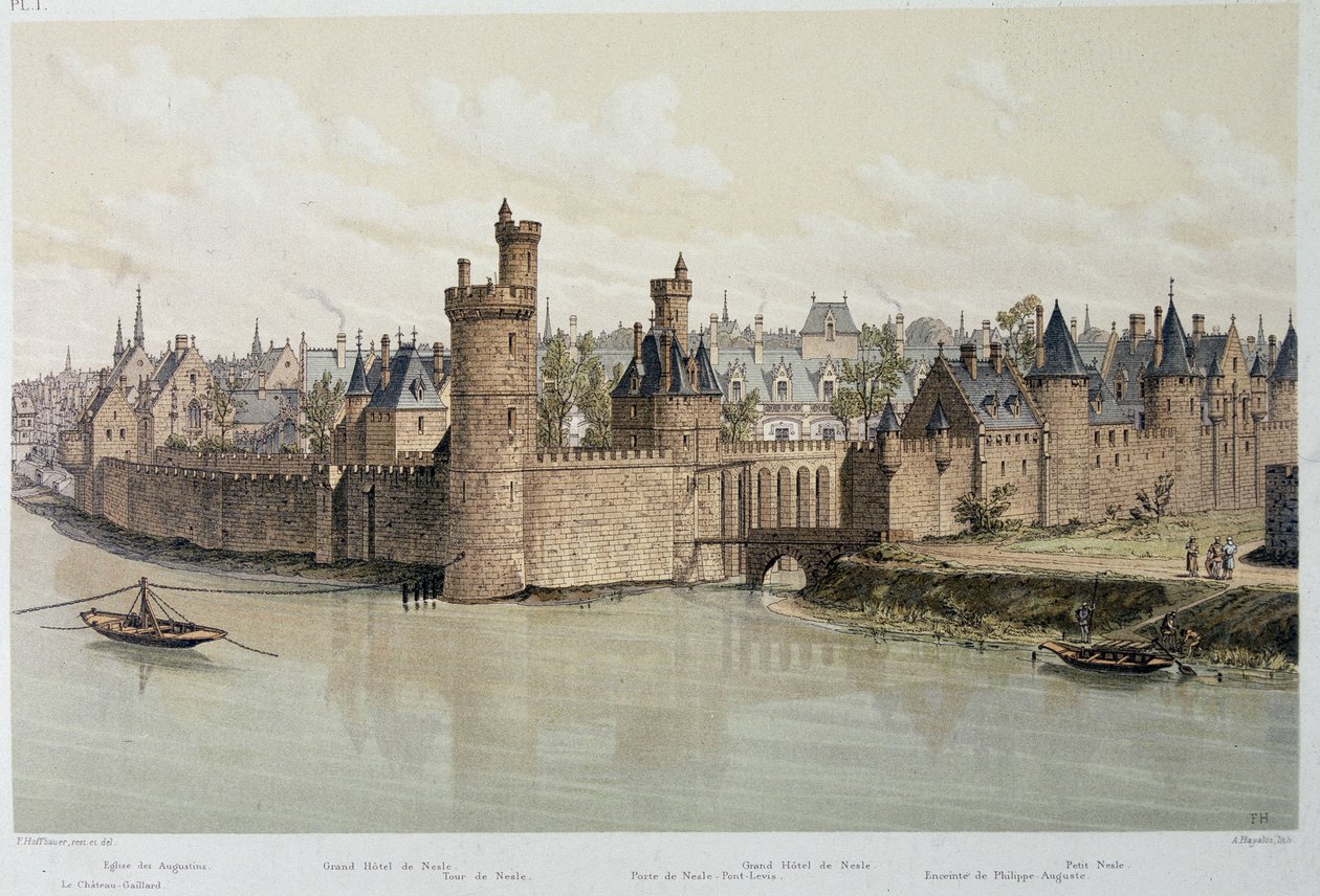 Hotellet og tårnet i Nesles i 1380 - i "Paris gennem tiderne", slutningen af det 19. århundrede af French School