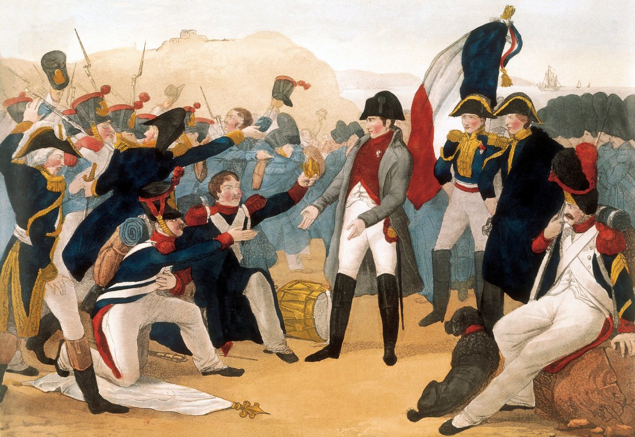 De hundrede dage (1. marts-18. juni 1815): Napoleon I Bonapartes (1769-1821) tilbagevenden fra øen Elba, den 5. marts af French School