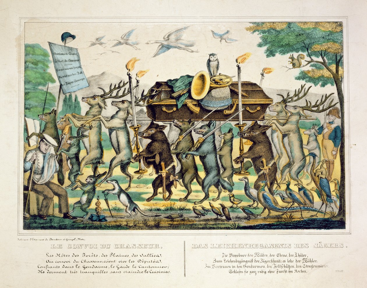 The Hunters Procession, ca. 1850 (håndfarvet litho) af French School