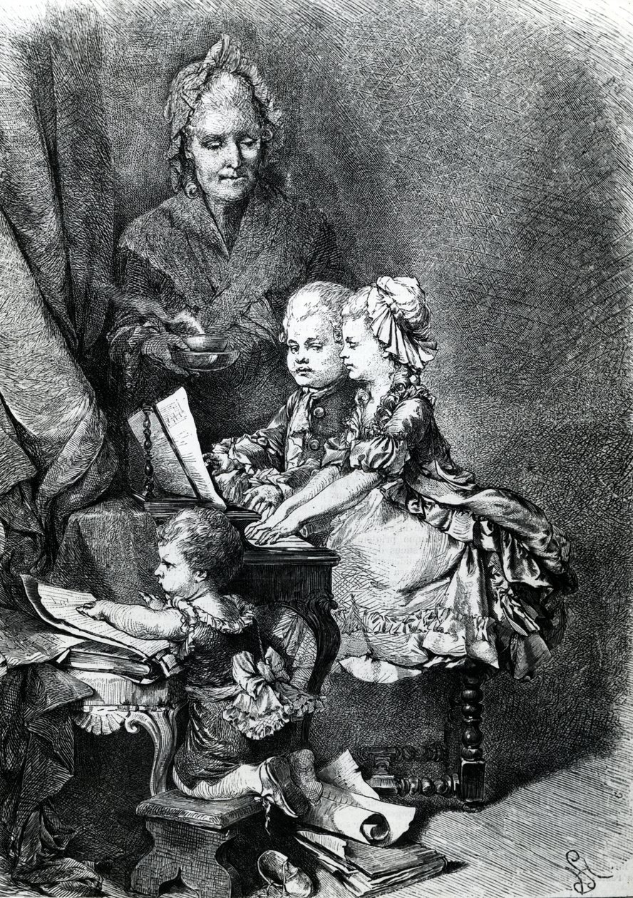 Spædbarnet Mozart spiller klaver af French School