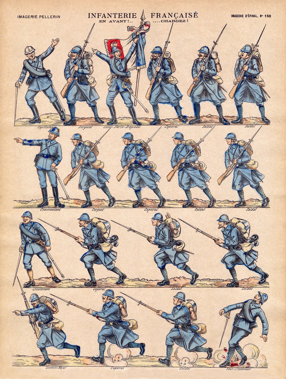 Infanteriet af den franske Armee lastning. Billeddannelse af Epinal, begyndelsen af det 20. århundrede. af French School