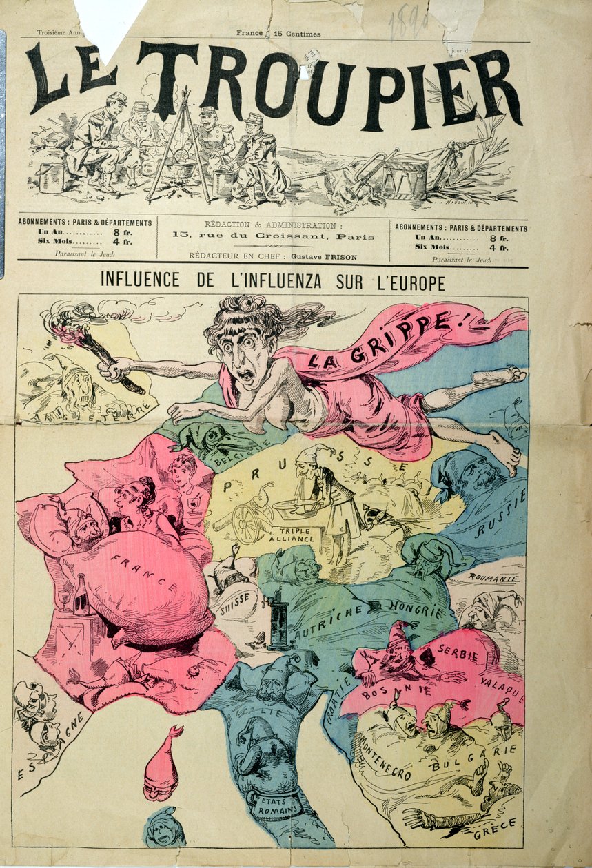 Influenzaens indflydelse på Europa, fra Le Troupier, 1890 af French School