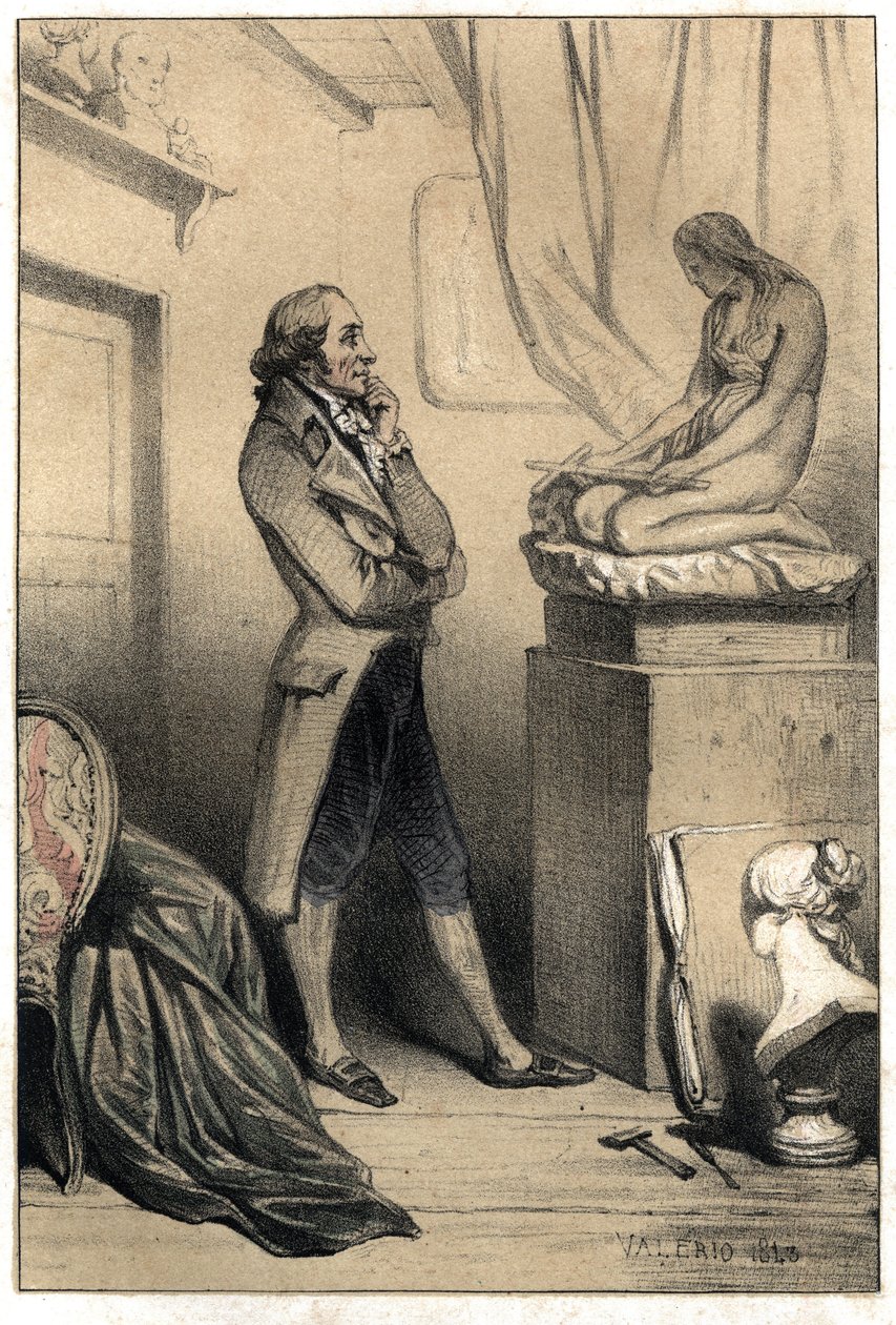 Den italienske billedhugger Antonio Canova (1757 - 1822) før kulturen "" Madeleine penitente". Plade taget fra "" Scenes de la vie des hommes famous""" gravering i to nuancer af Valerio. 1843. af French School