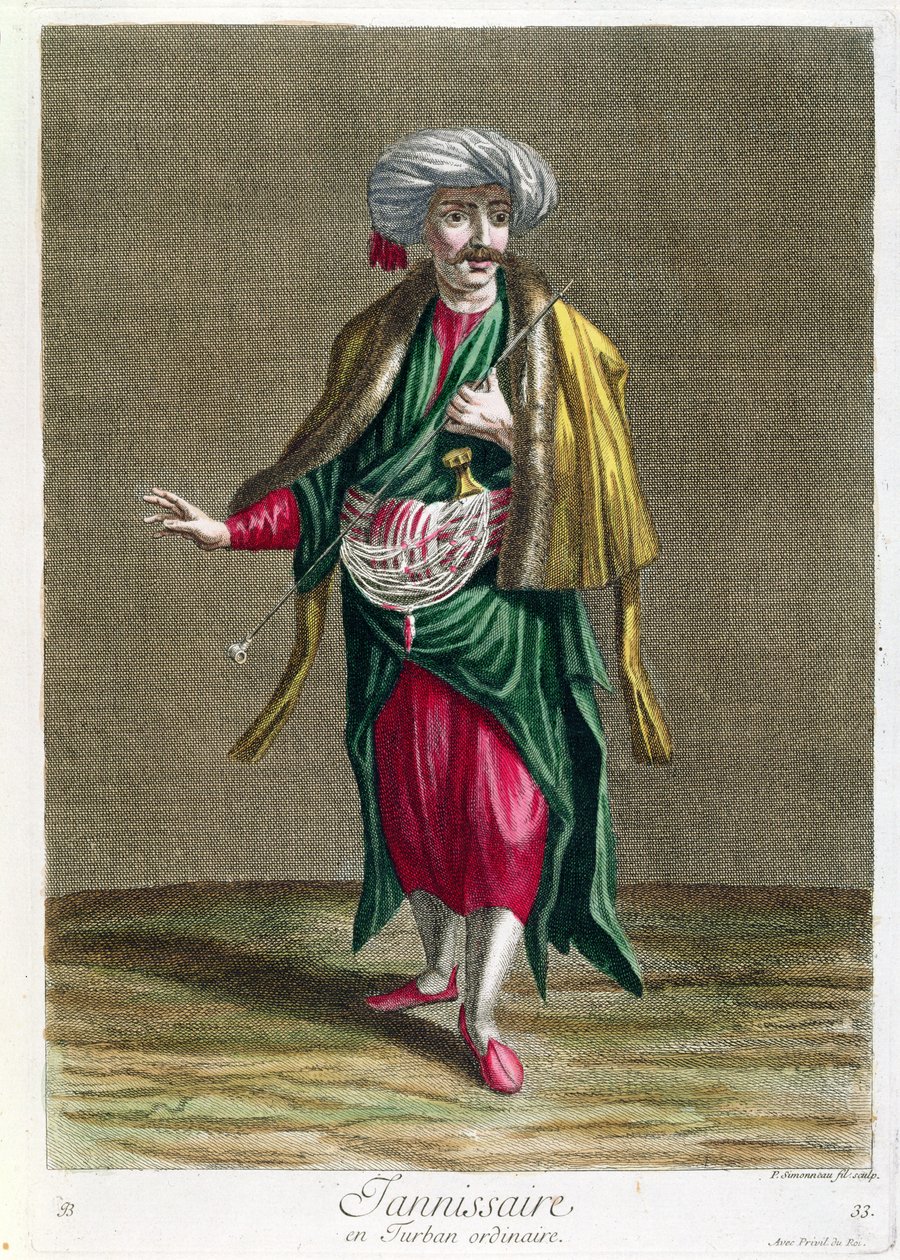Janitsjaren, fra samlingen af tryk af kostumer fra Levanten, indgraveret af Philippe Simonneau (1685-c.1753) 1707-08 af French School