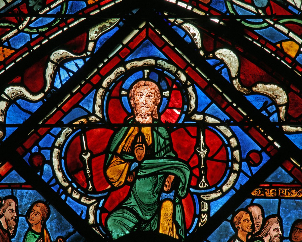 Joseph-vinduet: Kristus i en quatrefoil giver velsignelse (w41) af French School