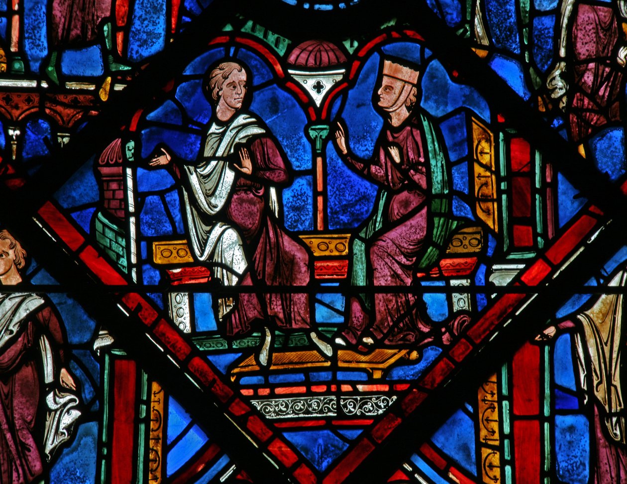 Joseph-vinduet: Potifars kone forsøger at forføre Josef (w41) af French School