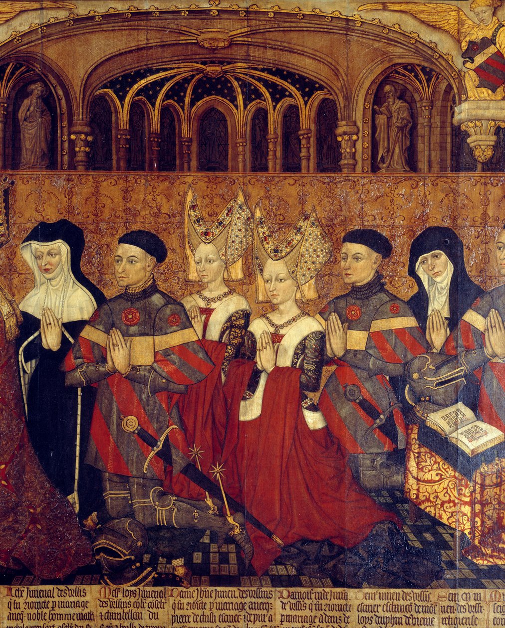 Jouvenel-familien af Ursins. Detalje af de kvindelige børn af Jean Juvenal og prælater. Maleri på træ af den franske skole. 1443-1449. Søn 1,3x3,5 m Paris, middelalderens nationalmuseum, Thermes de Cluny af French School