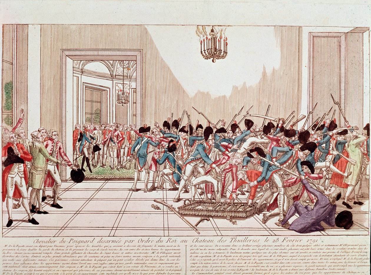 Ridderne af Aggard afvæbnet efter ordre fra kongen på Tuileries-paladset den 28. februar af French School