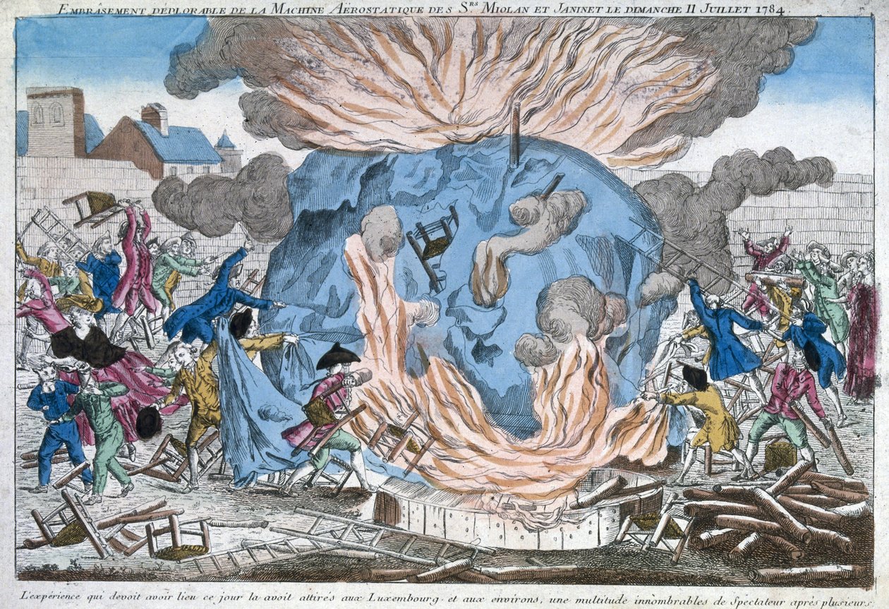 Den beklagelige afbrænding af Aerostaten af Mioloan og Janinet, 11. juli 1784 af French School