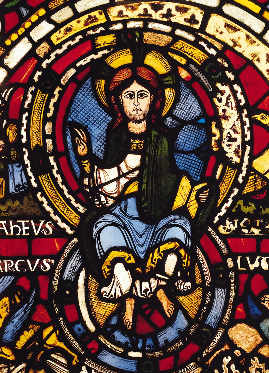 Den sidste dom, detalje af Kristus (farvet glas) af French School