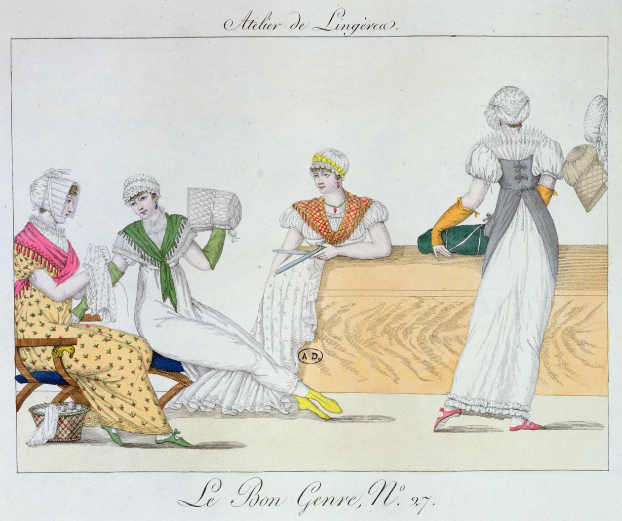 The Lingerie Workshop, plade 27 fra Le Bon Genre, 1827 af French School