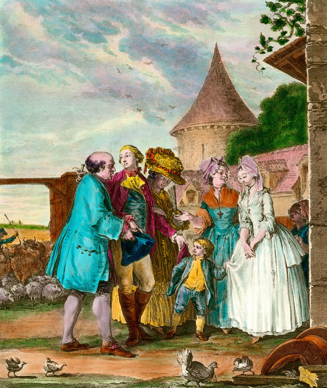 Herren og hans bonde. 1700-tals stik. Privat samling. af French School