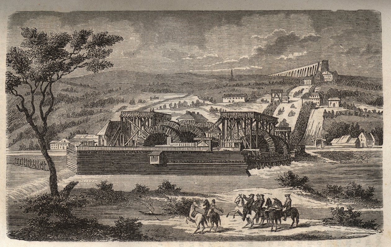 Maskinen ved Marly - Udsigt over maskinen til Marly-akvædukten installeret i Bougival - Louveciennes-akvædukten (eller Marly) til Versailles og slottet Marly i vand - indgravering i "Histoire de France" af Victor Duruy (1811-1894) ) - 1882 af French School