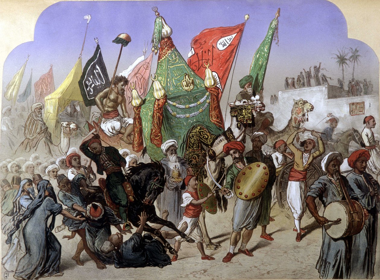 The Mahmal: Return of the Sacred Rug of Mekka - i "" Modern Egypt"", af Henri de Monte, v.1870 af French School