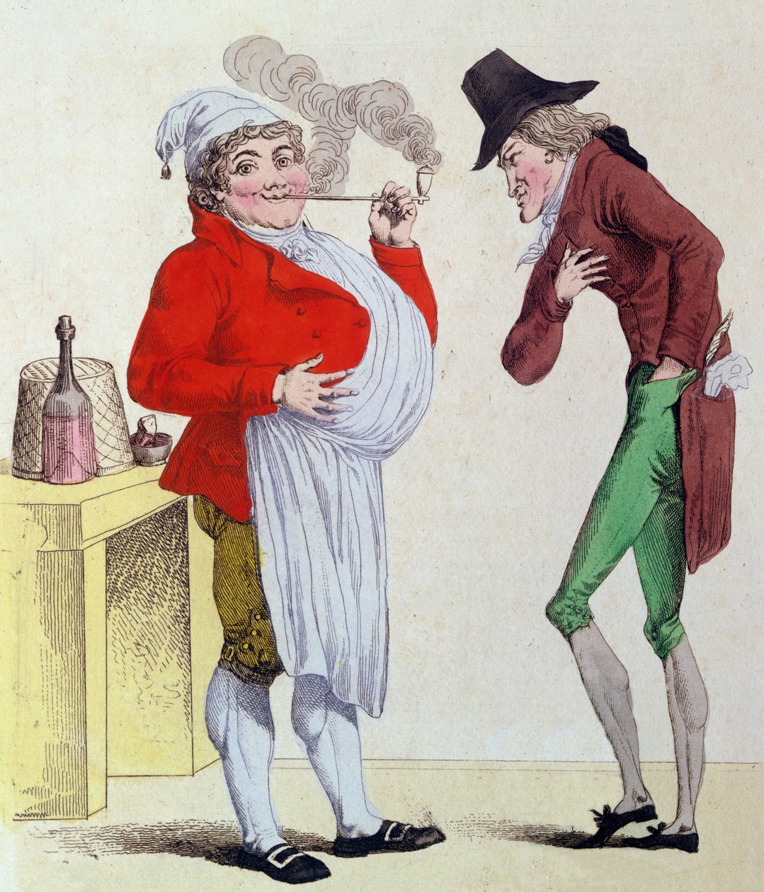 Manden uden bekymring og manden uden penge, maj 1815 (farvegravering) af French School