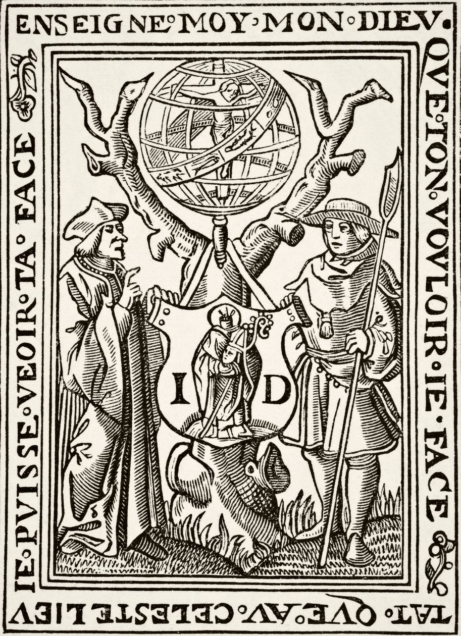 The Marque of Jehan St Denis, Parisien Bookseller, fra Science and Literature in The Middle Ages af Paul Lacroix pub. London 1878 af French School