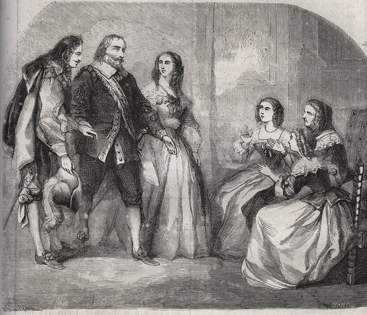 Markisen af ​​Montespan, Louis Henri (Louis-Henri) de Pardaillan de Gondrin (1640-1691) (til venstre) kom for at fri til ægteskab med Francoise Athenais (Francoise-Athenais) af Rochechouart Mortemart (dengang Marquise de Montespan eller Madame) af Montespa af French School