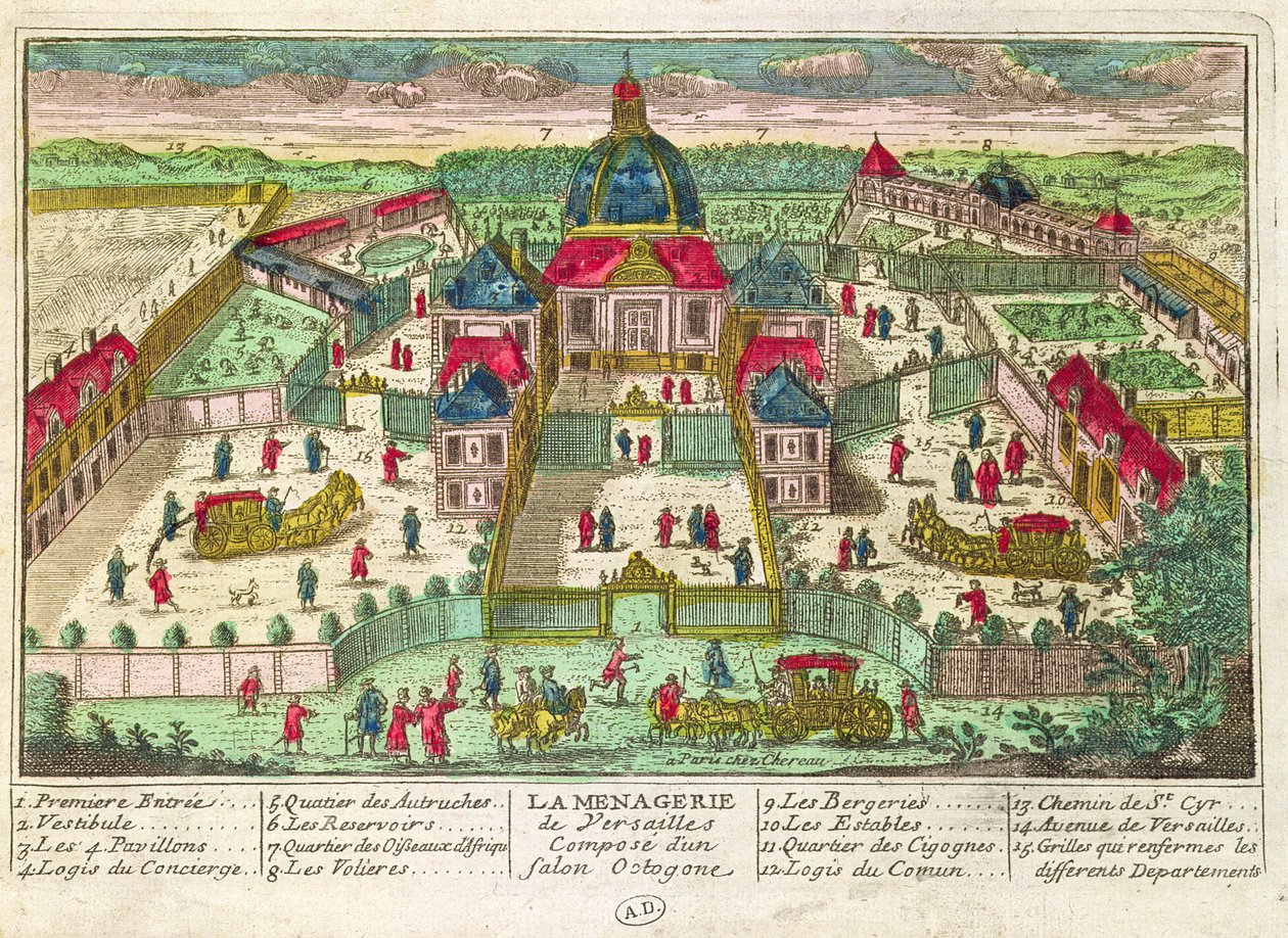 Menageriet og den ottekantede salon i Versailles af French School