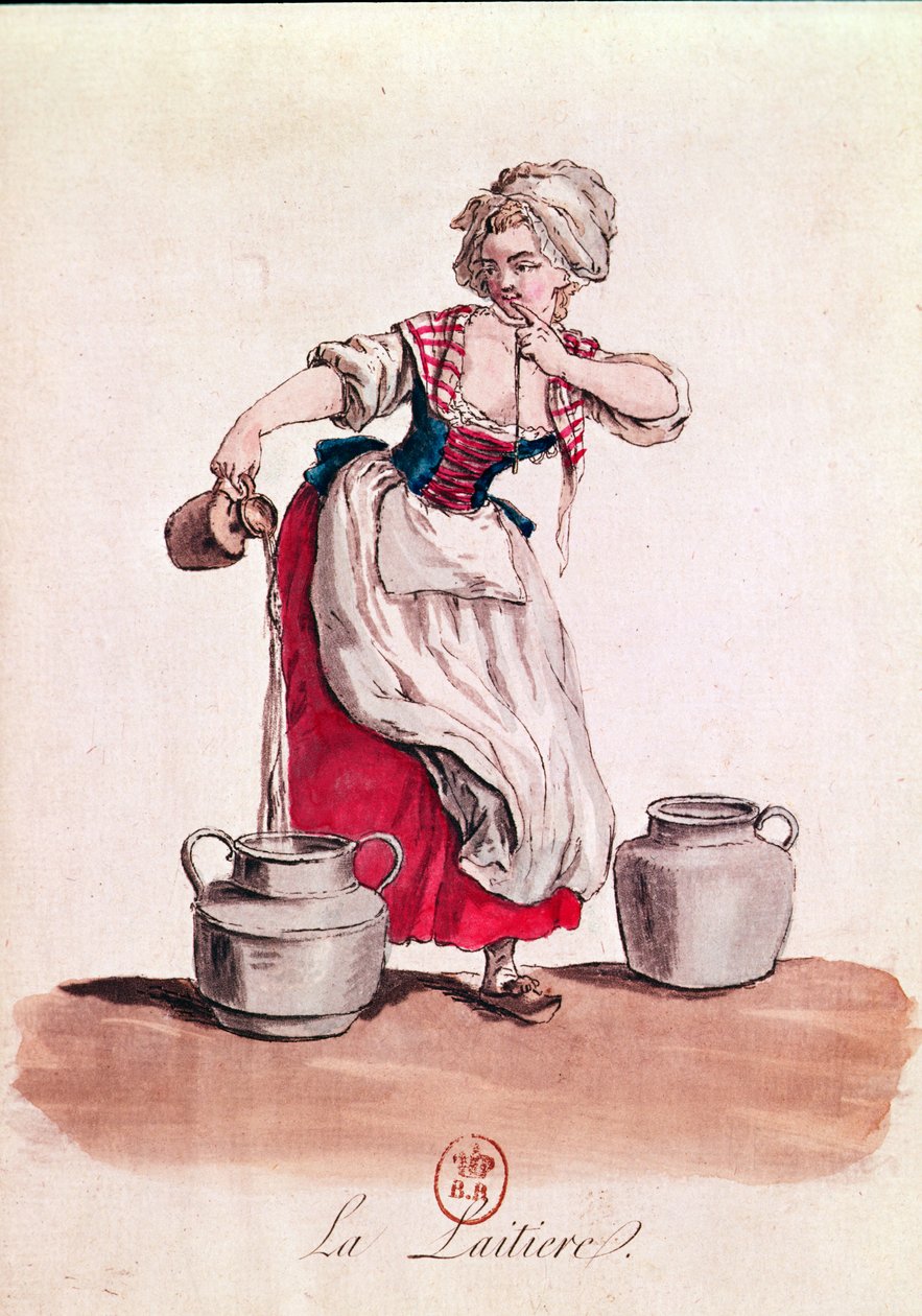 Mælkepigen, 1785 (farvegravering) af French School