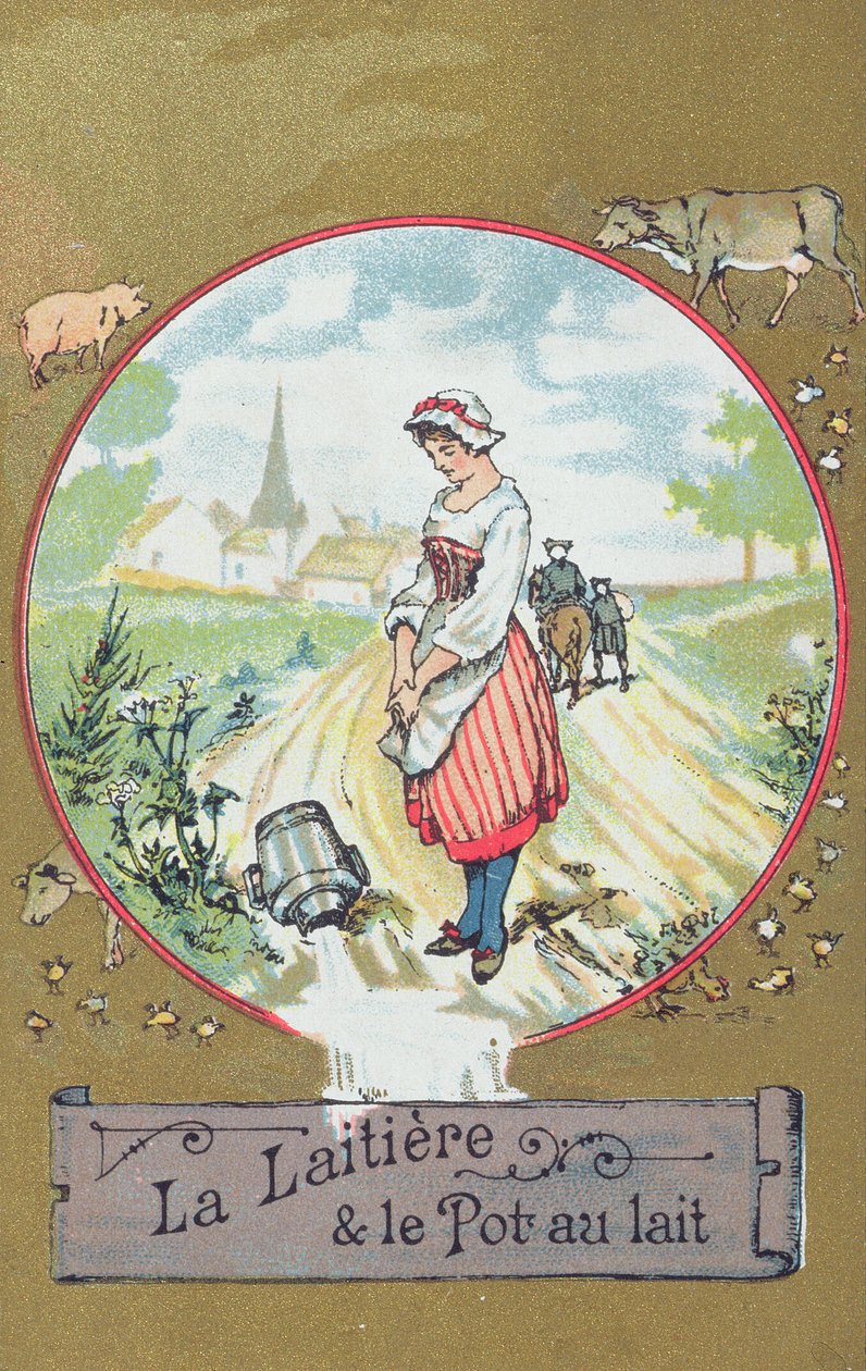Mælkepigen og hendes spand (farve litho) af French School